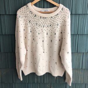 Zara Knit Sweater Rhinestones Jewled Beige